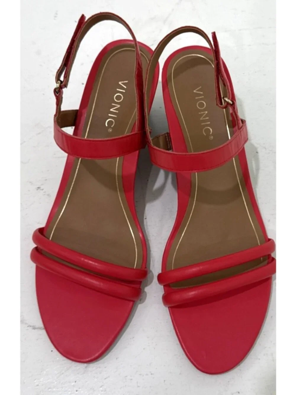 Vionic Emmy Red Wedge Strappy Sandals Heels Size 11M